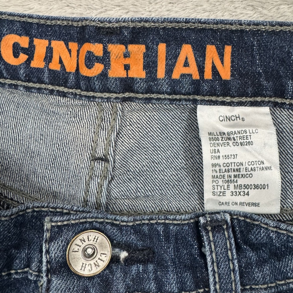 Cinch Ian Slim Fit Bootcut Jeans 33x34 Dark Wash Stretch Denim Cowboy Workwear - Picture 3 of 16